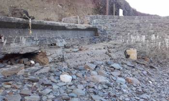 Undermining of sea wall on Cape Clear by Strom Frank